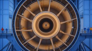 Illustration de l'intérieur du booster Super Heavy de SpaceX, générée par intelligence artificielle.