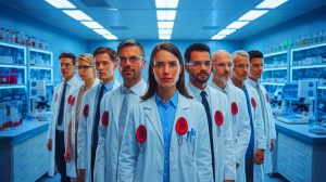 Illustration de la découverte d'un groupe sanguin unique chez une Française, générée par intelligence artificielle.