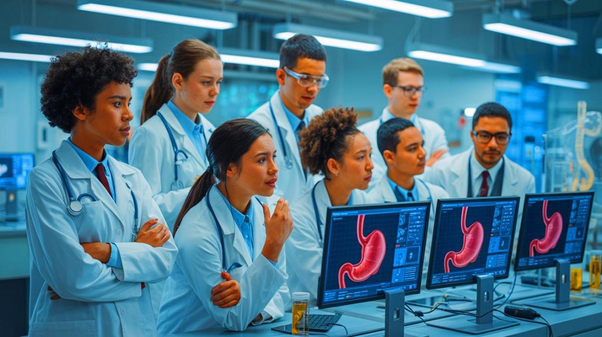 Illustration de l'augmentation des cancers digestifs chez les jeunes, générée par intelligence artificielle.