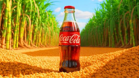 Illustration de la transition de Coca-Cola au sucre de canne, générée par intelligence artificielle.