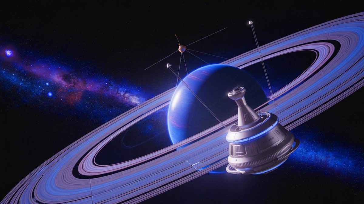 Illustration de la sonde GIRO explorant la structure interne d'un corps céleste, générée par intelligence artificielle.