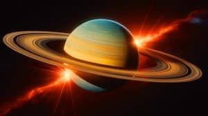 Illustration de la lueur fugace observée sur Saturne, générée par intelligence artificielle.
