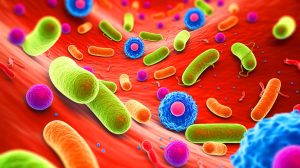 Illustration de l'impact potentiel d'une bactérie intestinale sur l'efficacité des traitements anticancéreux, générée par intelligence artificielle.