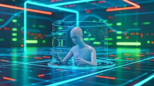 Illustration de l'intelligence artificielle ChatGPT générant des conversations humaines, créée par IA.