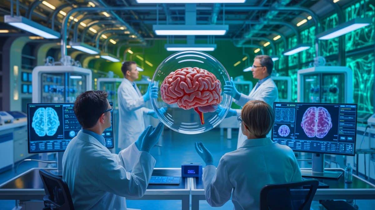 Illustration de la greffe de cellules souches neurales pour réparer les fibres nerveuses, générée par intelligence artificielle.