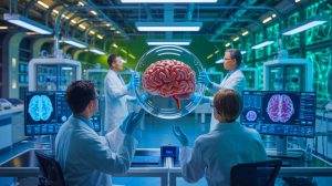 Illustration de la greffe de cellules souches neurales pour réparer les fibres nerveuses, générée par intelligence artificielle.