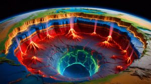 Illustration de l'horloge géologique orchestrant les cycles de bouleversements naturels tous les 60 millions d’années, générée par intelligence artificielle.