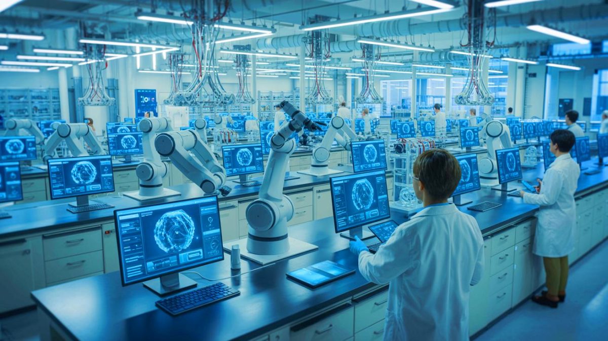 Illustration de l'infiltration discrète de l'intelligence artificielle dans la rédaction scientifique, générée par IA.