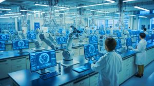 Illustration de l'infiltration discrète de l'intelligence artificielle dans la rédaction scientifique, générée par IA.