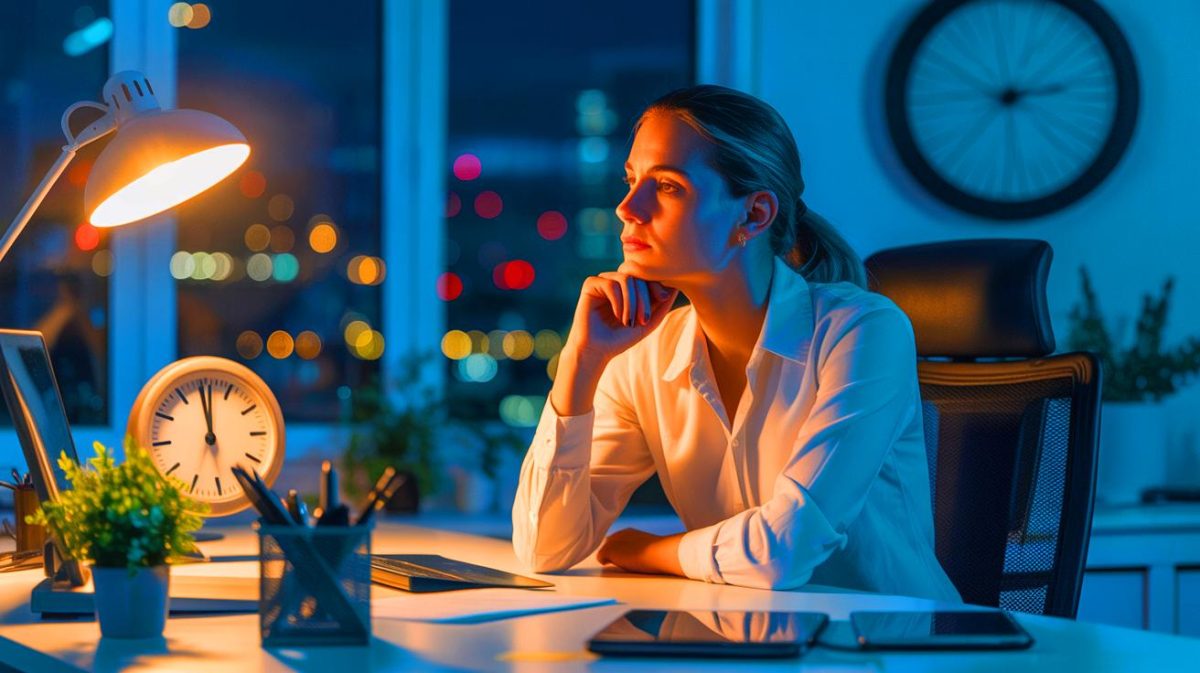 Illustration de l'impact des horaires de travail décalés sur la fertilité féminine. Image réalisée par IA.