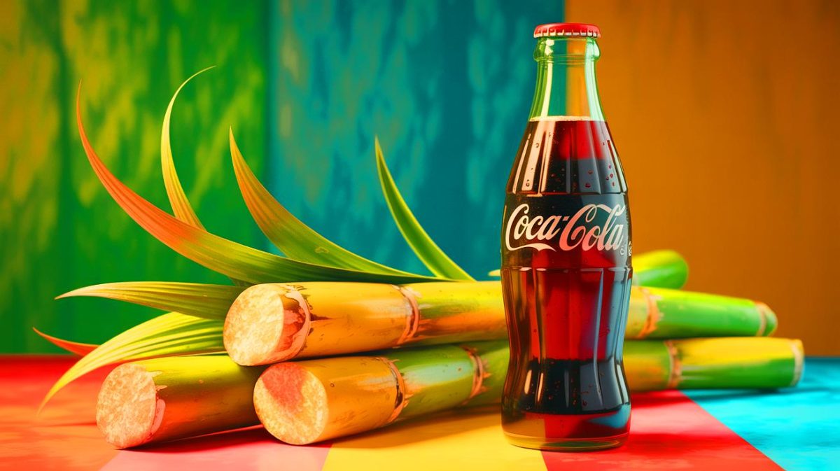 Illustration de Coca-Cola adoptant le sucre de canne aux États-Unis, générée par intelligence artificielle.