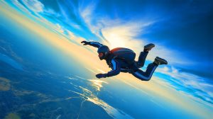 Illustration de Felix Baumgartner réalisant un saut extrême, générée par intelligence artificielle.