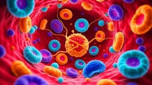 Illustration de l'hémifusome, structure récemment découverte dans les cellules humaines. Image réalisée par IA.