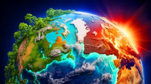 Illustration de la Terre avec un déséquilibre énergétique accentué par la fonte des glaces. Image réalisée par IA.