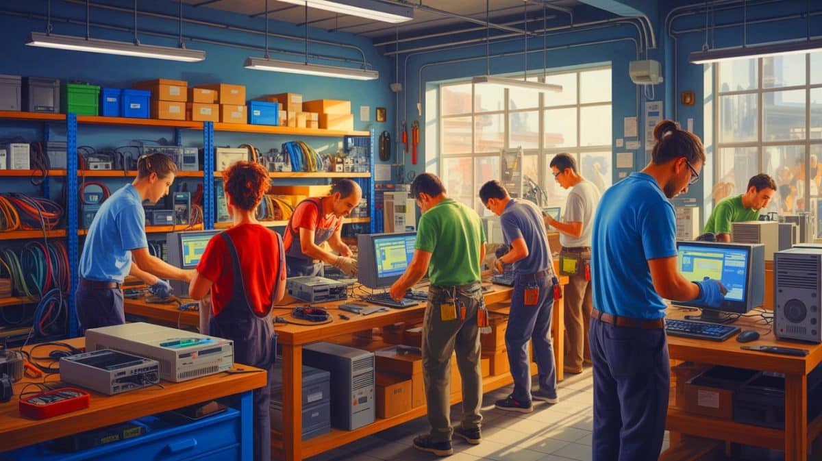 Illustration de l'engagement d'Ecodair dans le reconditionnement informatique et l'insertion professionnelle. Image réalisée par IA.
