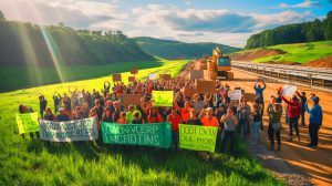 Illustration de la mobilisation contre le projet de l'autoroute A69 à Maurens-Scopont. Image réalisée par IA.