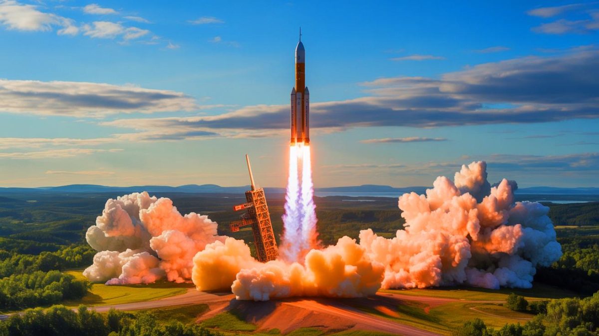 Illustration de fusées américaines prêtes à décoller depuis l'Europe continentale. Image réalisée par IA.