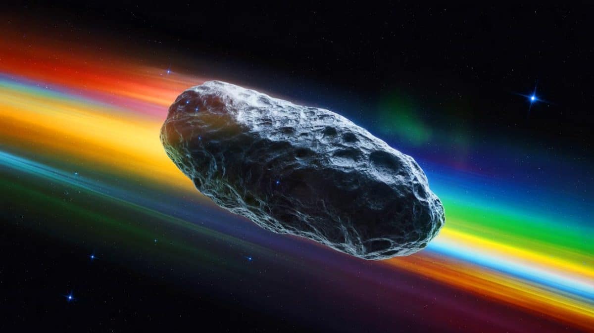 Illustration de l'objet interstellaire A11pl3Z se dirigeant vers notre Système solaire, générée par intelligence artificielle.