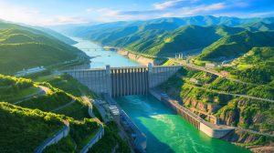 Illustration de l'impact supposé du barrage des Trois Gorges sur la rotation de la Terre, générée par intelligence artificielle.