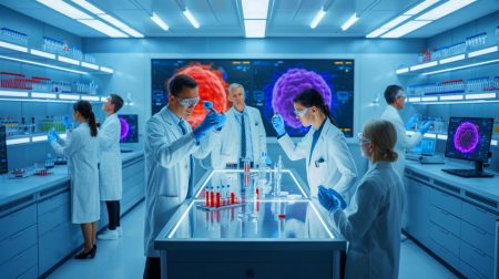 Illustration de l'impact potentiel des anti-nécrotiques sur le traitement des maladies liées au vieillissement, générée par intelligence artificielle.