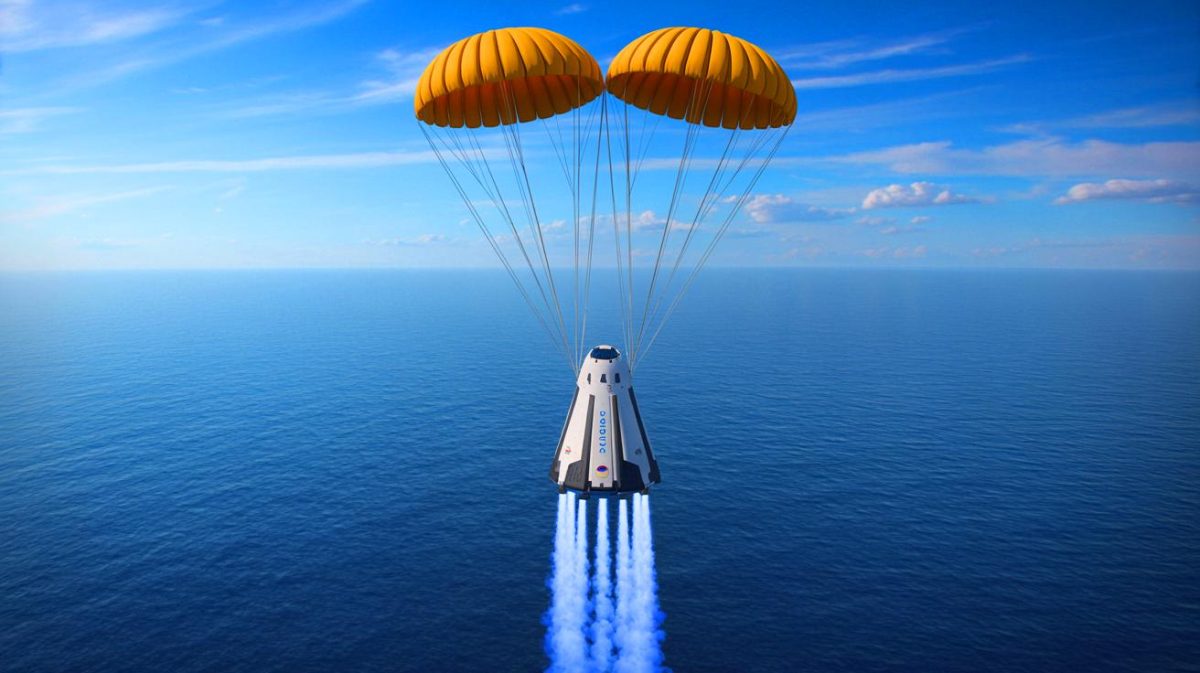 Illustration de la capsule Crew Dragon revenant sur Terre avec les premiers astronautes indien, polonais et hongrois, générée par intelligence artificielle.