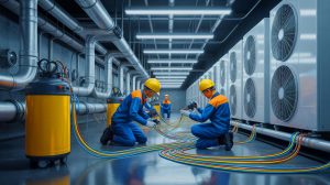 Illustration de la capture des gaz réfrigérants par Recoolit en Indonésie, générée par intelligence artificielle.