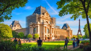 Illustration de la crise culturelle entourant la réouverture repoussée du Palais de la découverte, générée par intelligence artificielle.