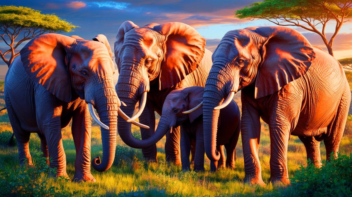 Illustration de la capacité des éléphants à communiquer par gestes, générée par intelligence artificielle.