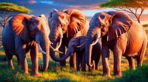 Illustration de la capacité des éléphants à communiquer par gestes, générée par intelligence artificielle.