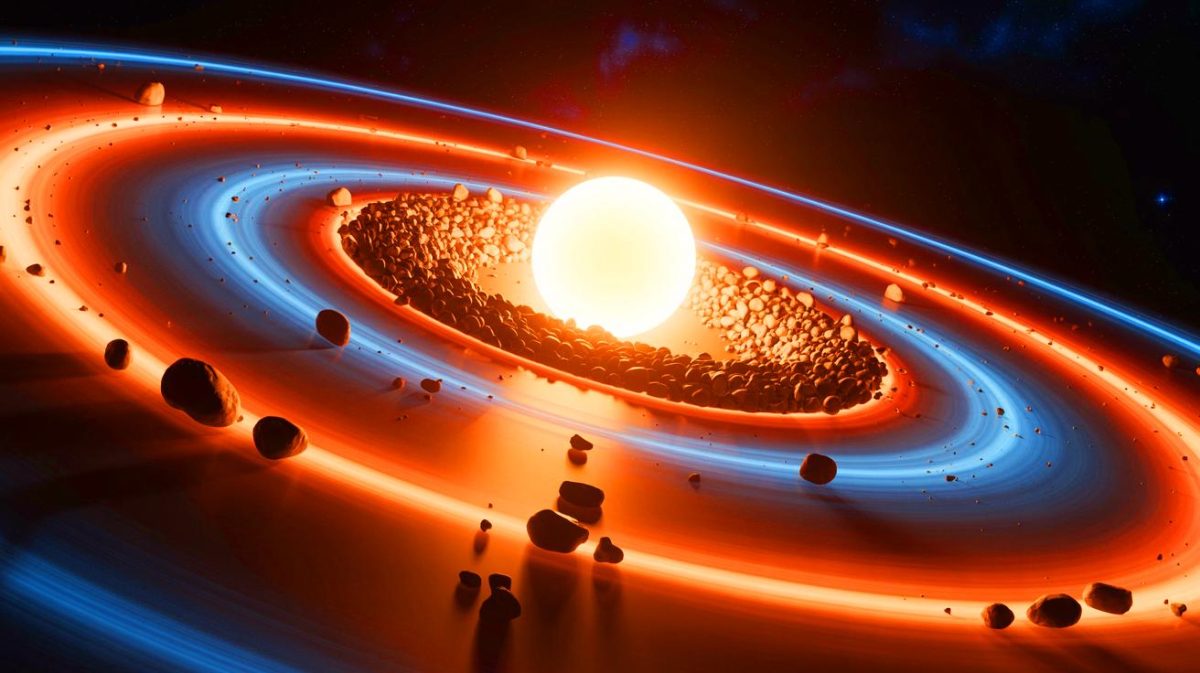 Illustration de la formation de planètes à partir de petits cailloux autour de jeunes étoiles, générée par intelligence artificielle.