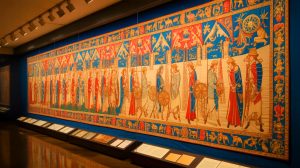 Illustration de la Tapisserie de Bayeux, chef-d'œuvre médiéval, générée par intelligence artificielle.