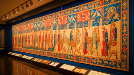 Illustration de la Tapisserie de Bayeux, chef-d'œuvre médiéval, générée par intelligence artificielle.