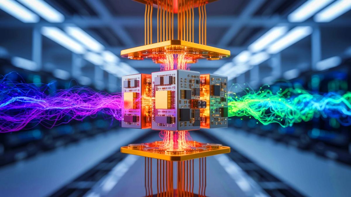Illustration de l'amélioration potentielle des appareils électroniques grâce à une découverte sur les matériaux quantiques, générée par intelligence artificielle.