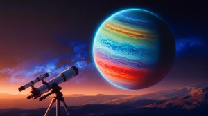 Illustration de l'exoplanète géante TOI-4465 b, confirmée grâce à une collaboration entre astronomes amateurs et professionnels, générée par intelligence artificielle.