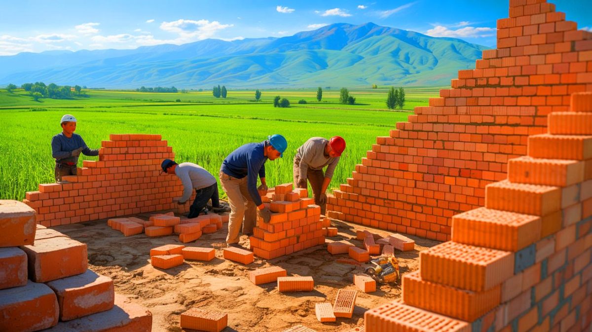 « Incroyable, mais vrai » : ces maisons en riz au Kirghizstan bouleversent l’architecture écologique et économique à travers le monde Illustration de la construction de maisons en parpaings de riz au Kirghizstan, générée par intelligence artificielle.