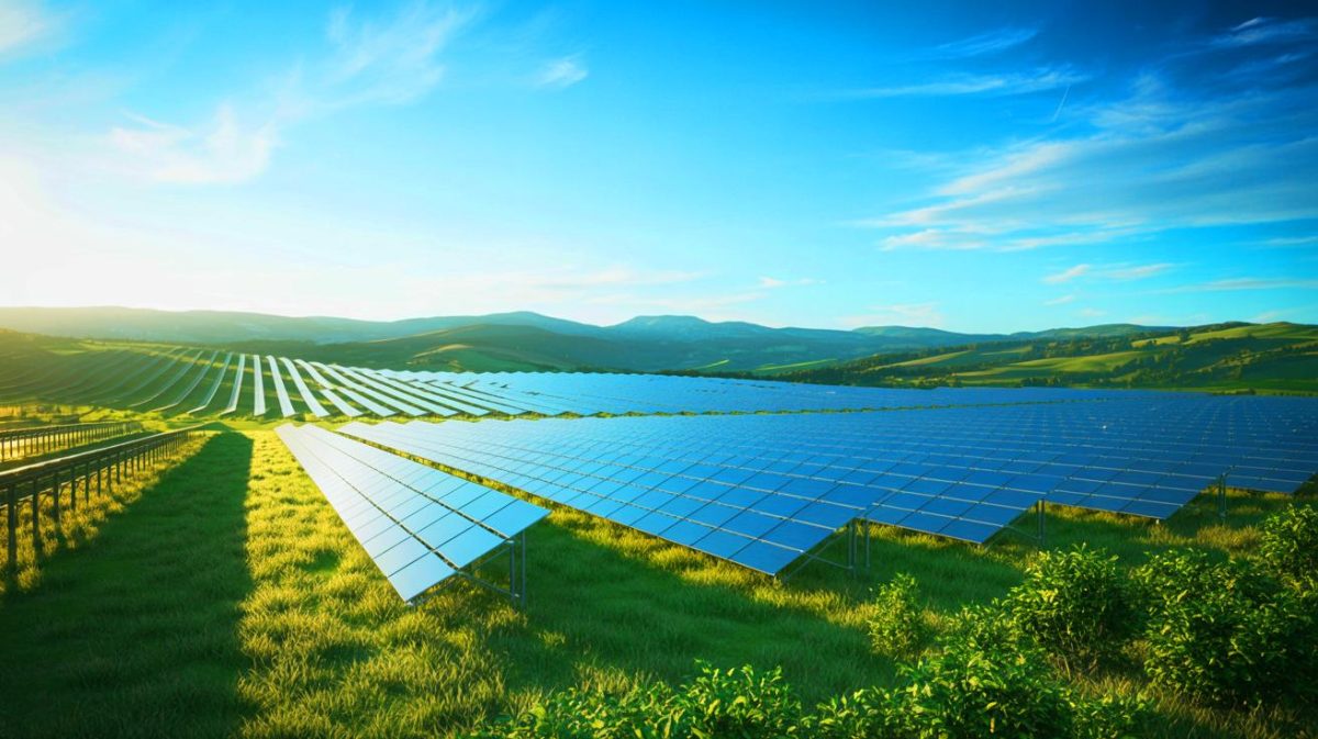 Illustration de l'énergie solaire devenant la première source d'électricité en Europe en juin 2025, générée par intelligence artificielle.