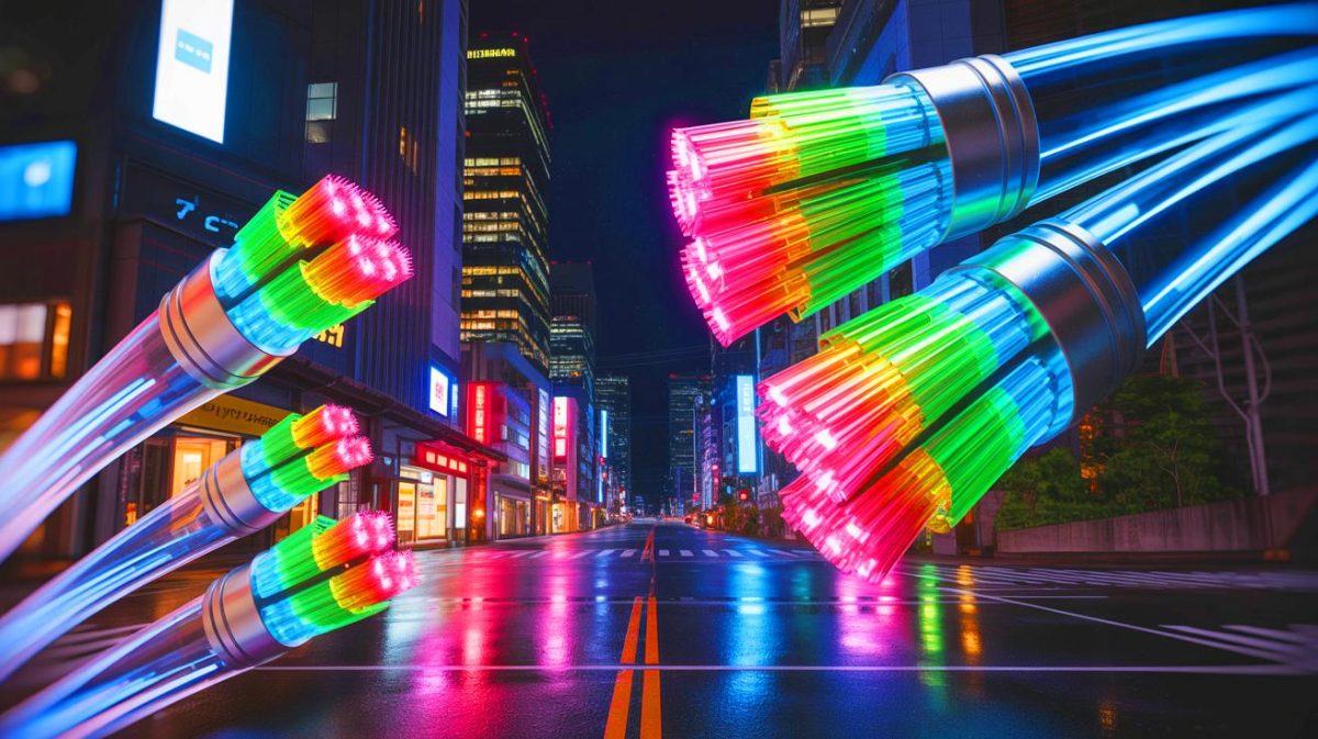 Illustration de la vitesse Internet record atteinte par le Japon, générée par intelligence artificielle.