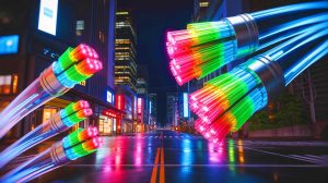 Illustration de la vitesse Internet record atteinte par le Japon, générée par intelligence artificielle.