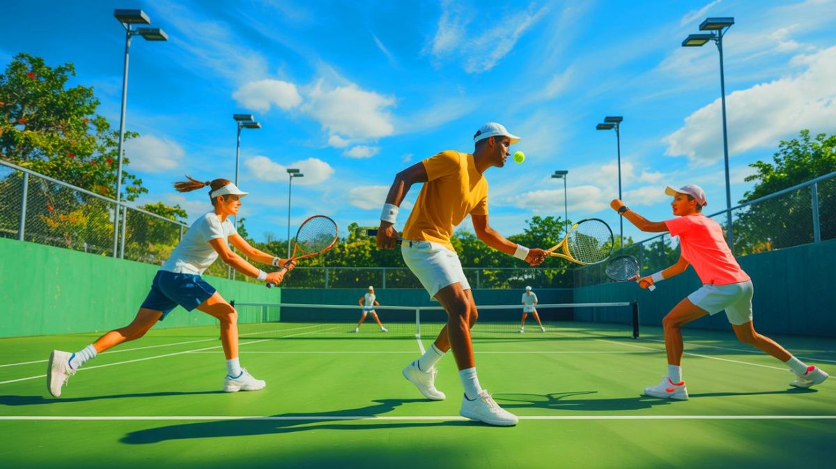 Illustration de sports de raquettes en tant qu'activité bénéfique pour la longévité, générée par intelligence artificielle.