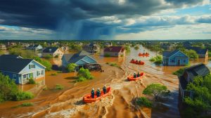 Illustration de l'impact dévastateur des inondations au Texas, générée par intelligence artificielle.