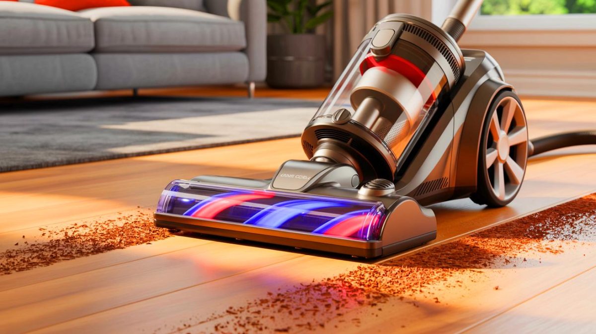 Illustration de l'aspirateur Dyson V15 Detect en action, générée par intelligence artificielle.