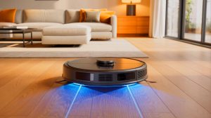Illustration de la gamme de robots nettoyeurs Ecovacs 2025, générée par intelligence artificielle.