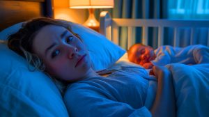 Illustration de la perturbation du sommeil des nouvelles mères, générée par intelligence artificielle.