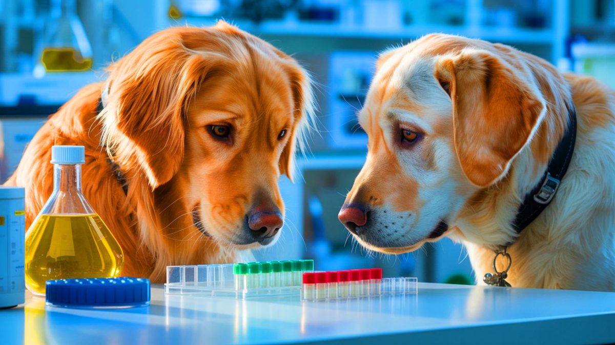 « Je n’y croyais pas ! » : ces chiens renifleurs qui détectent la maladie de Parkinson avec une précision incroyable, la science en alerte Illustration de chiens détectant la maladie de Parkinson, générée par intelligence artificielle.