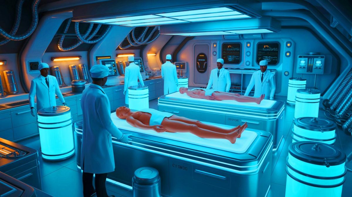 Illustration de la cryogénisation et de son potentiel à défier la mort, générée par intelligence artificielle.