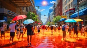Illustration de l'impact des vagues de chaleur extrême sur les populations vulnérables. Image réalisée par IA.