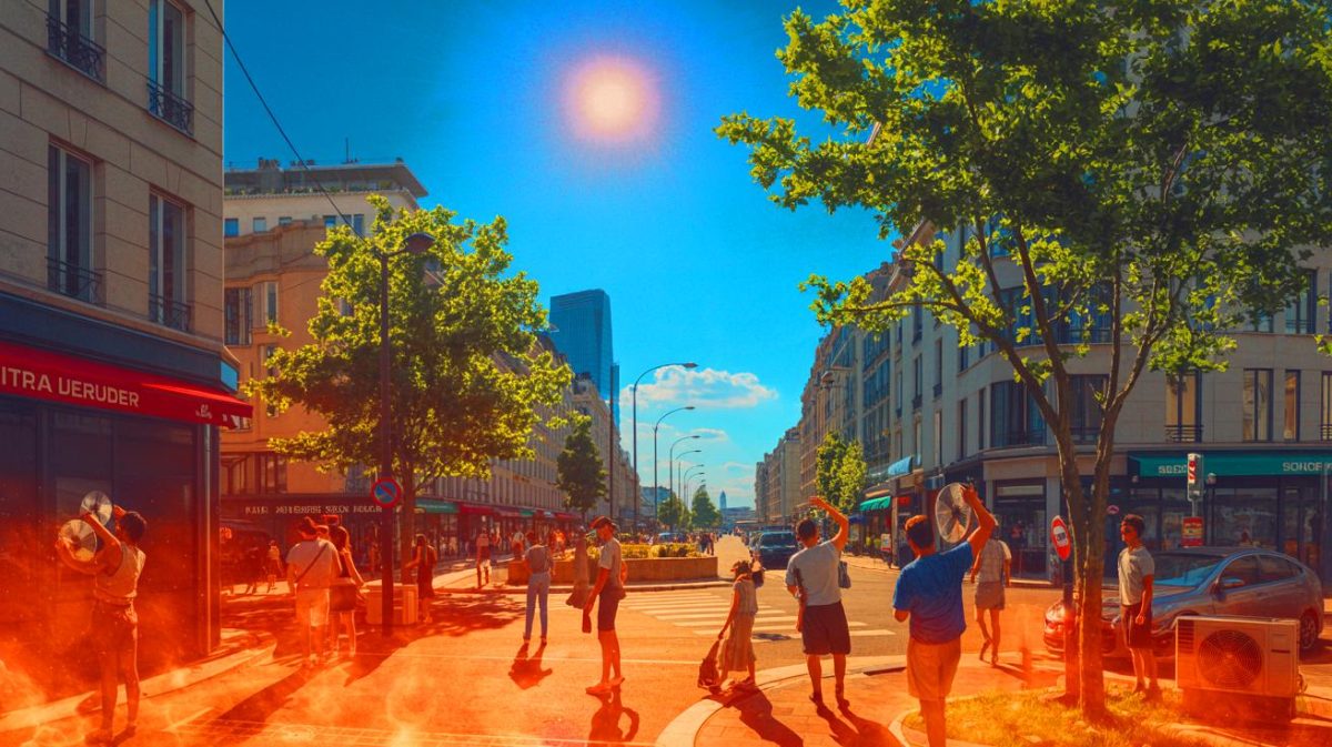 Illustration de l'impact des vagues de chaleur et de la climatisation en France. Image réalisée par IA.