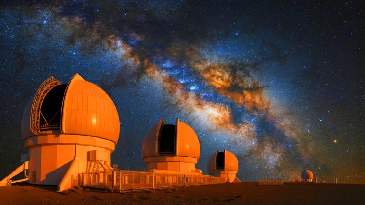 Illustration de l'observation des débuts de l'univers par le centre astronomique ALMA au Chili. Image réalisée par IA.