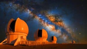 Illustration de l'observation des débuts de l'univers par le centre astronomique ALMA au Chili. Image réalisée par IA.
