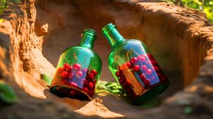 Illustration de la découverte de bouteilles de cerises du XVIIIe siècle sous le manoir de George Washington. Image réalisée par IA.
